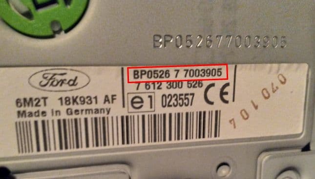 Ford radio sticker with BP serial number