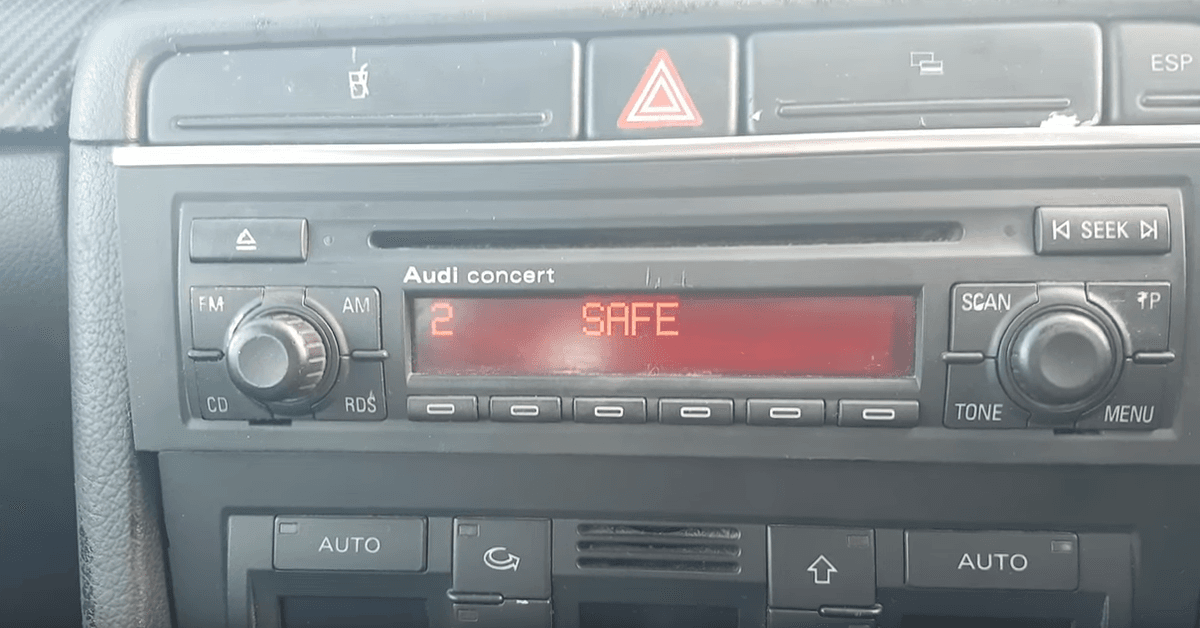 SAFE 2 message on a Volkswagen radio display