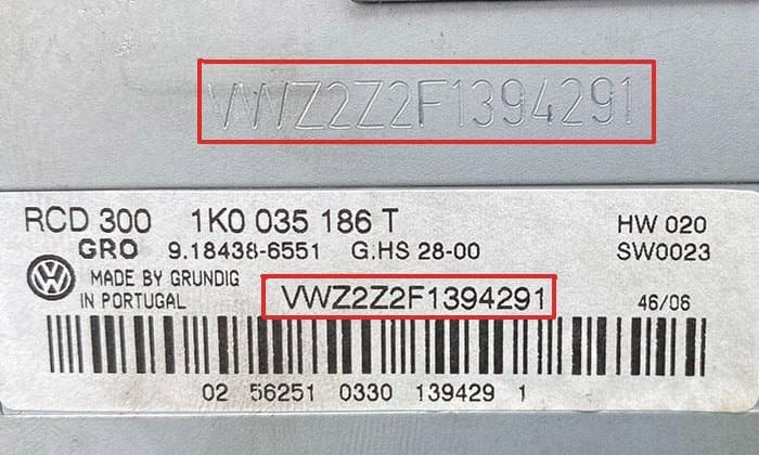 Example Volkswagen serial number on the radio label